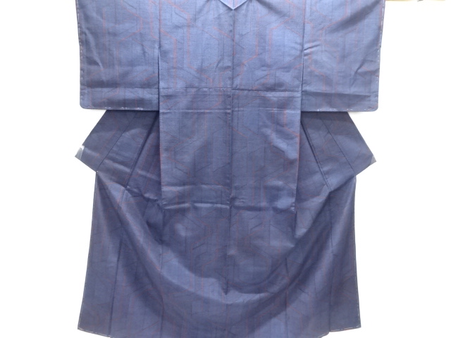 JAPANESE KIMONO / UNUSED / TSUMUGI / WOVEN GEOMETRIC
